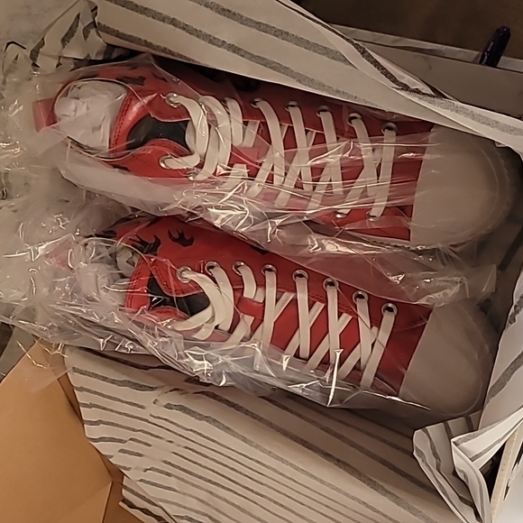 🔥🔥MCQ BY ALEXANDER MCQUEEN SWALLOW SWARM HIGHTOP SNEAKERS MEN'S SZ 8 RED/BLACK - Picture 6 of 11